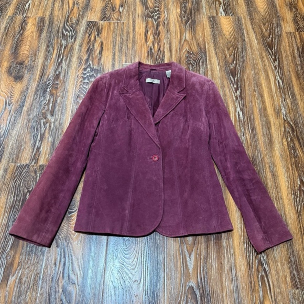 Vintage Women's Size M Plum Suede Blazer Jacket Single Button Leather PM Purple